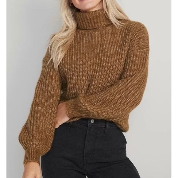 Old Navy Marled Shaker-Stitch Tunic-Length Turtleneck Sweater - Picture 1 of 6